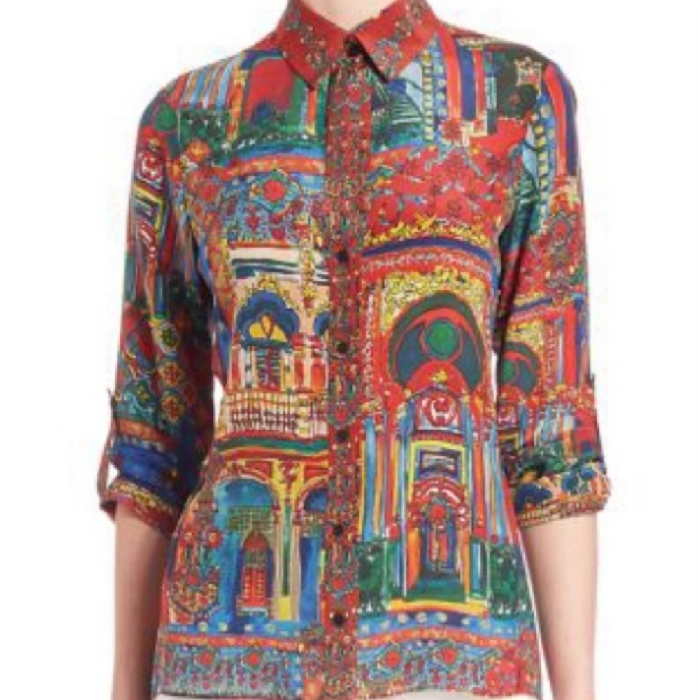 RARE Alice + Olivia Cal Havana Town Silk Blouse